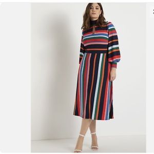 Eloquii | Rainbow Stripe Puff Sleeves Dress  Size 18